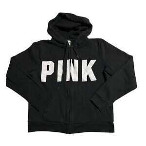 Victoria Secret PINK Logo Full Zip Sweatshirt Medium Black/ White Letters